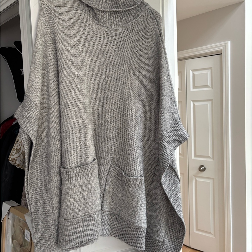 Michael Kors Light Gray Turtleneck Poncho Sweater